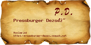 Pressburger Dezső névjegykártya